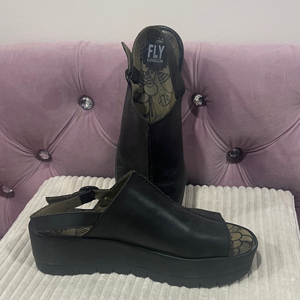 Fly London Black Platform Sandals